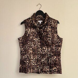 Charter Club Leopard Print Puffer Zip Up Vest Size L